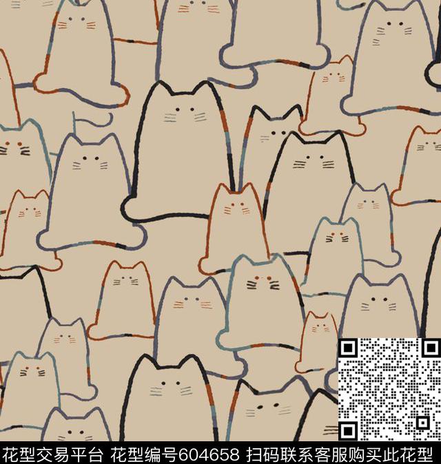 可爱小猫咪华亿平台线性动物华亿平台卡通女装华亿平台传统印花华亿平台下载（图片编号: 604658） - 瓦栏（Walan）