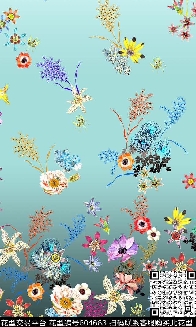 碎花花卉兰花数码印花华亿平台下载（图片编号: 604663） - 瓦栏（Walan）