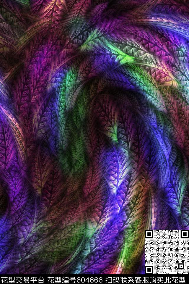 抽象分形羽毛数码印花华亿平台下载（图片编号: 604666） - 瓦栏（Walan）