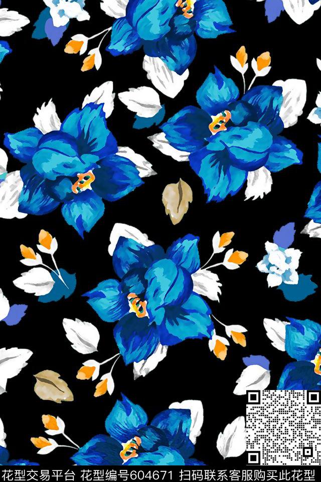 小碎花大花花卉数码印花华亿平台下载（图片编号: 604671） - 瓦栏（Walan）