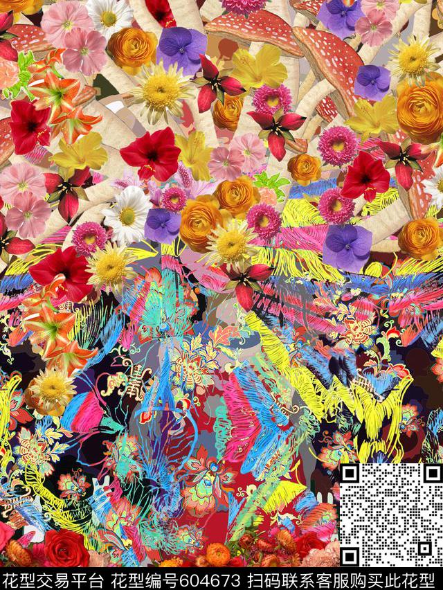 乱花向日葵郁金香数码印花华亿平台下载（图片编号: 604673） - 瓦栏（Walan）