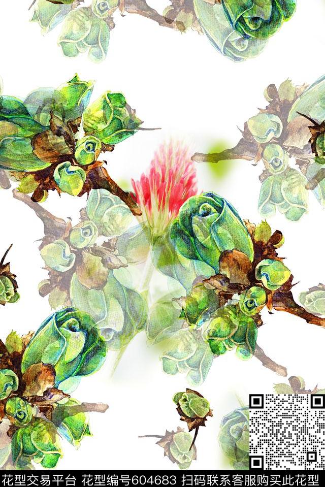 植物花卉抽象渐变中国风数码印花华亿平台下载（图片编号: 604683） - 瓦栏（Walan）