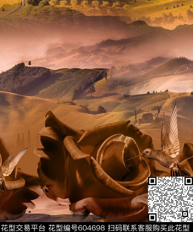 MAX-抽象自然风景笔触欧美时尚数码印花华亿平台下载（图片编号: 604698） - 瓦栏（Walan）