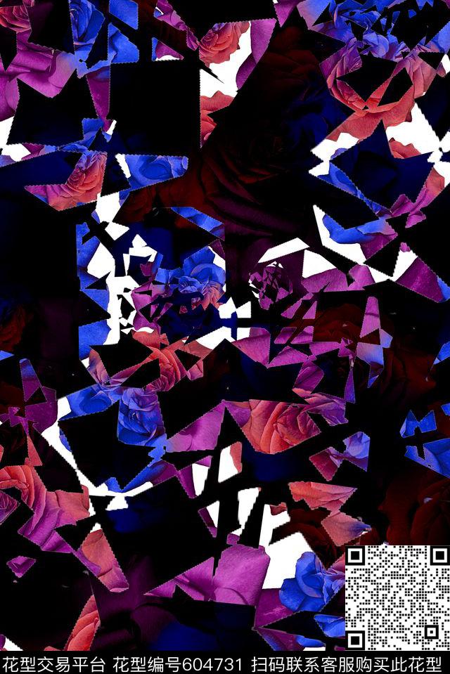 女装抽象花卉几何数码印花华亿平台下载（图片编号: 604731） - 瓦栏（Walan）