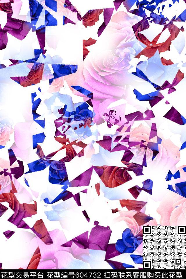 女装抽象花卉几何数码印花华亿平台下载（图片编号: 604732） - 瓦栏（Walan）