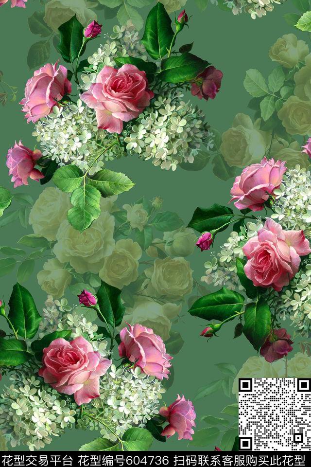 时尚手绘花卉数码印花华亿平台下载（图片编号: 604736） - 瓦栏（Walan）