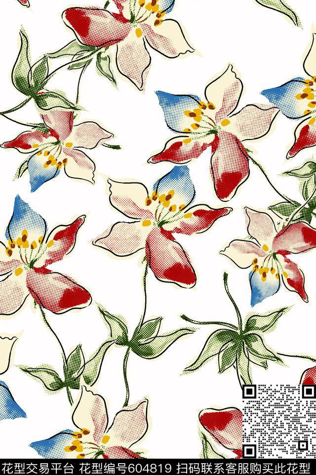连衣裙女装清新泥点花卉传统印花华亿平台下载（图片编号: 604819） - 瓦栏（Walan）