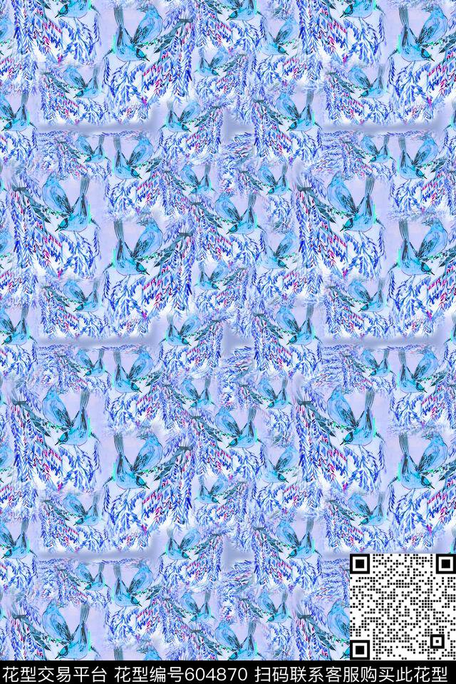 鸟的天堂风格花卉鸟昆虫图案数码印花华亿平台下载（图片编号: 604870） - 瓦栏（Walan）