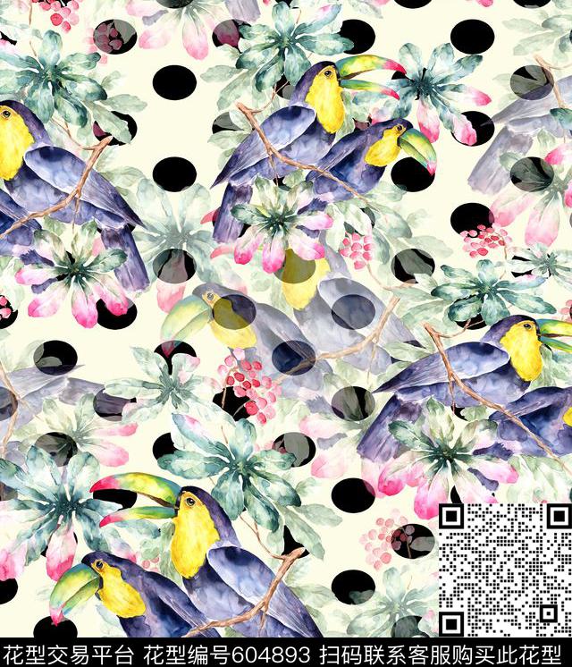 动物鹦鹉花鸟数码印花华亿平台下载（图片编号: 604893） - 瓦栏（Walan）
