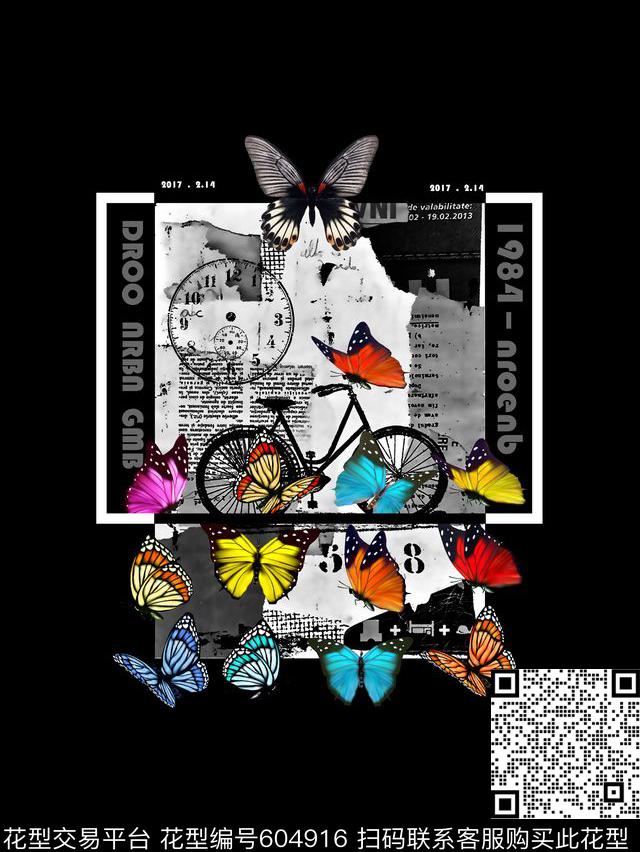 书本蝴蝶男装T恤数码印花华亿平台下载（图片编号: 604916） - 瓦栏（Walan）