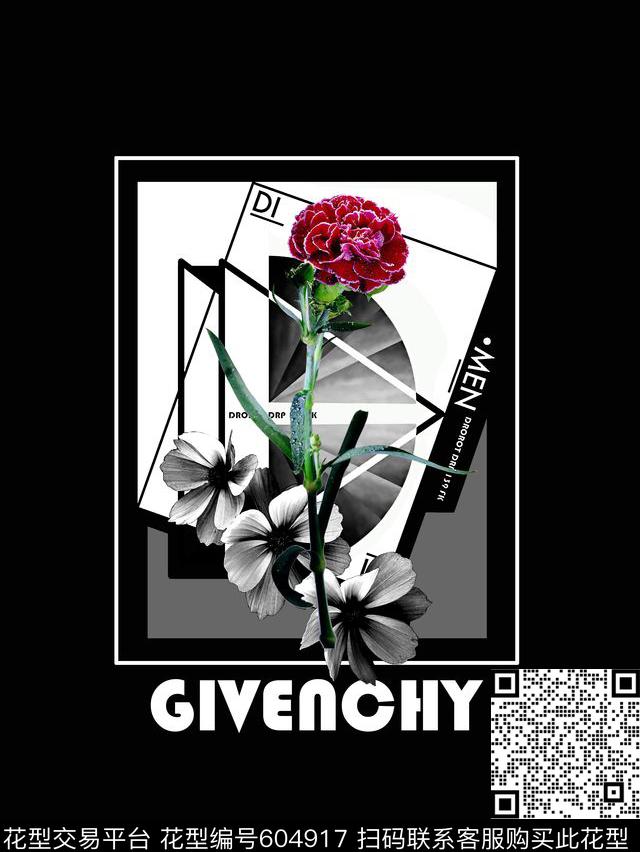 几何解构花卉男装T恤数码印花华亿平台下载（图片编号: 604917） - 瓦栏（Walan）