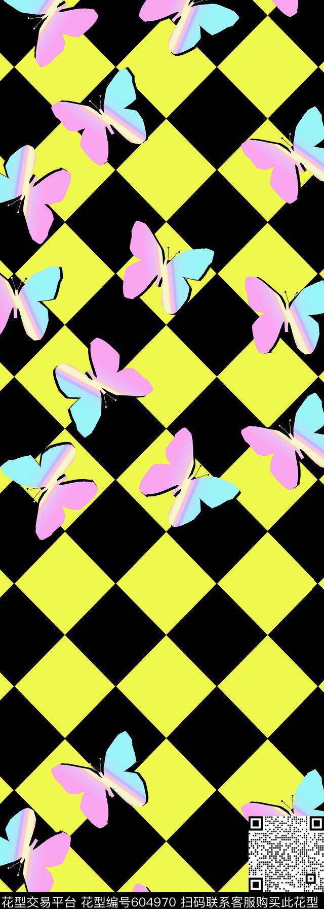 苏格兰格蝴蝶数码印花华亿平台下载（图片编号: 604970） - 瓦栏（Walan）