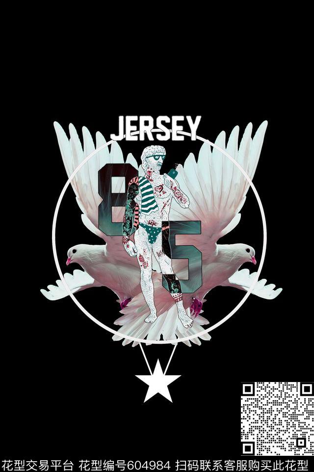 休闲风海滩男孩和平鸽数码印花华亿平台下载（图片编号: 604984） - 瓦栏（Walan）