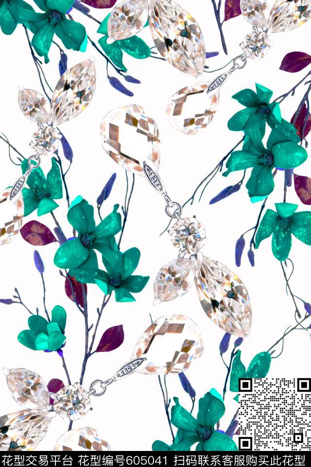 水彩花卉珠宝服装数码印花华亿平台下载（图片编号: 605041） - 瓦栏（Walan）