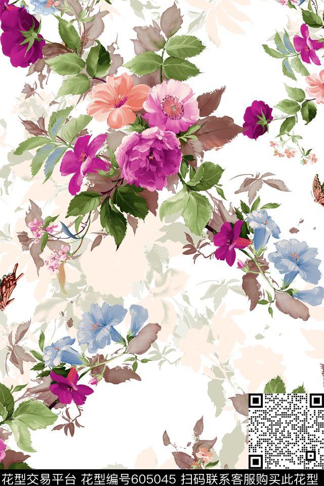 女装裙装清新花卉大花床品数码印花华亿平台下载（图片编号: 605045） - 瓦栏（Walan）