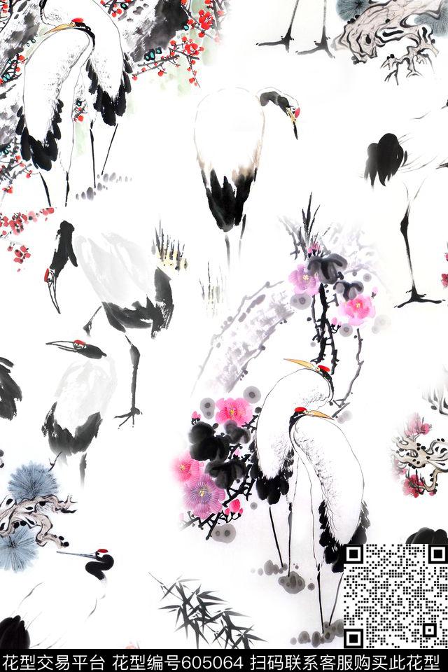 此华亿平台为1/2跳接。水墨民族风数码印花华亿平台下载（图片编号: 605064） - 瓦栏（Walan）