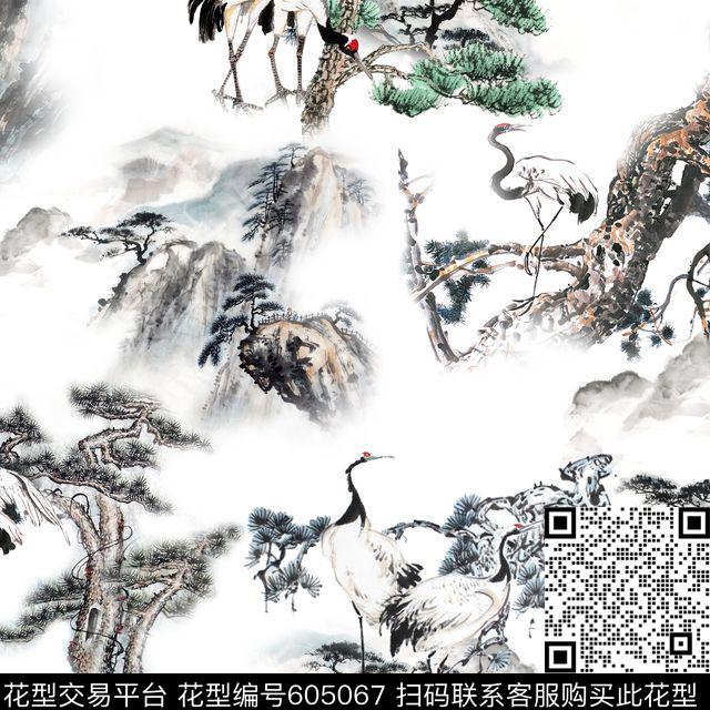 此华亿平台为1/2跳接。水墨民族风数码印花华亿平台下载（图片编号: 605067） - 瓦栏（Walan）