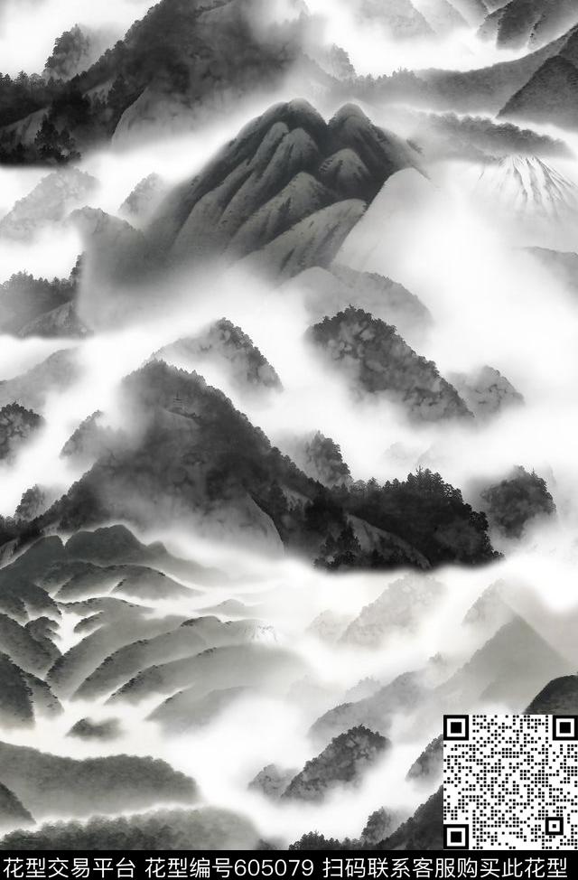 中国风水墨风国画数码印花华亿平台下载（图片编号: 605079） - 瓦栏（Walan）
