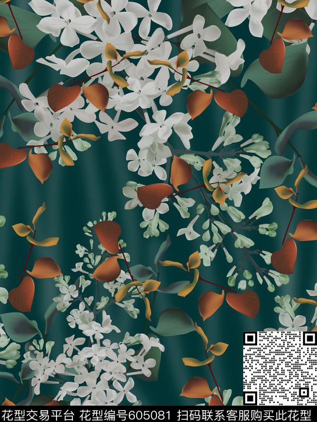 复古、丁香花、秋叶真丝秋冬华亿平台数码印花华亿平台下载（图片编号: 605081） - 瓦栏（Walan）