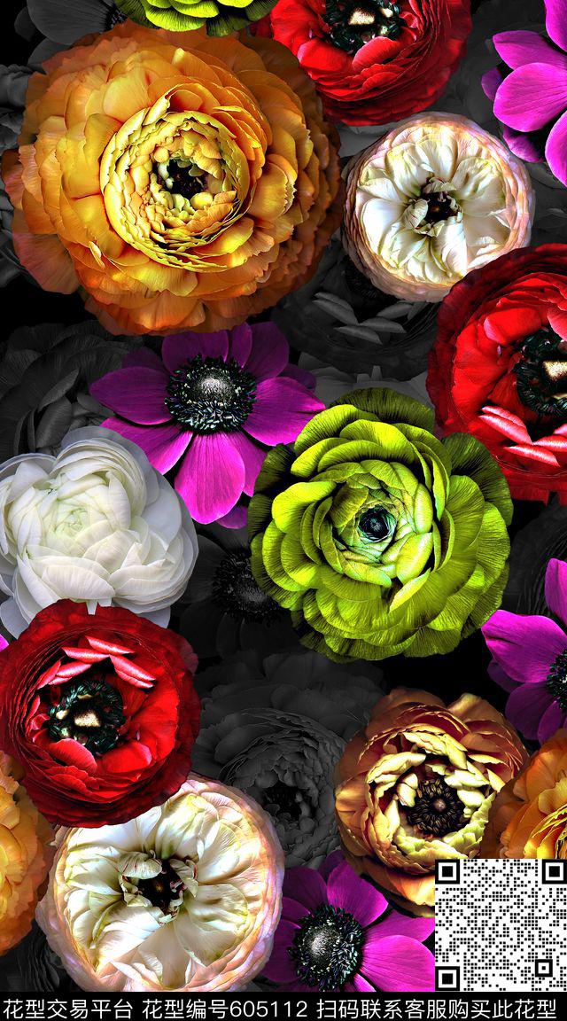 复古花朵花卉数码印花华亿平台下载（图片编号: 605112） - 瓦栏（Walan）