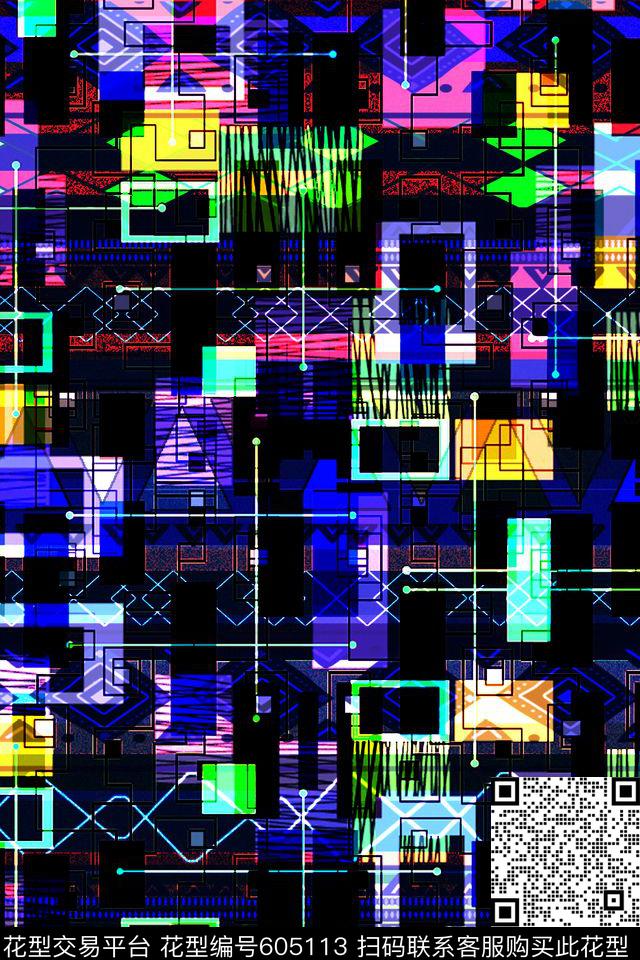 零点--男装几何色块数码印花华亿平台下载（图片编号: 605113） - 瓦栏（Walan）