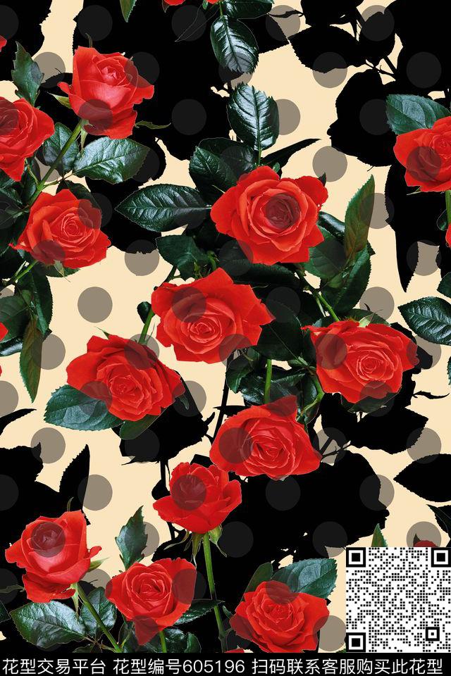玫瑰花朵花卉数码印花华亿平台下载（图片编号: 605196） - 瓦栏（Walan）