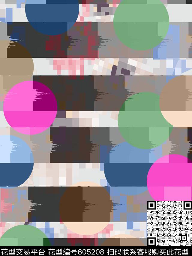 服装条格圆圈数码印花华亿平台下载（图片编号: 605208） - 瓦栏（Walan）