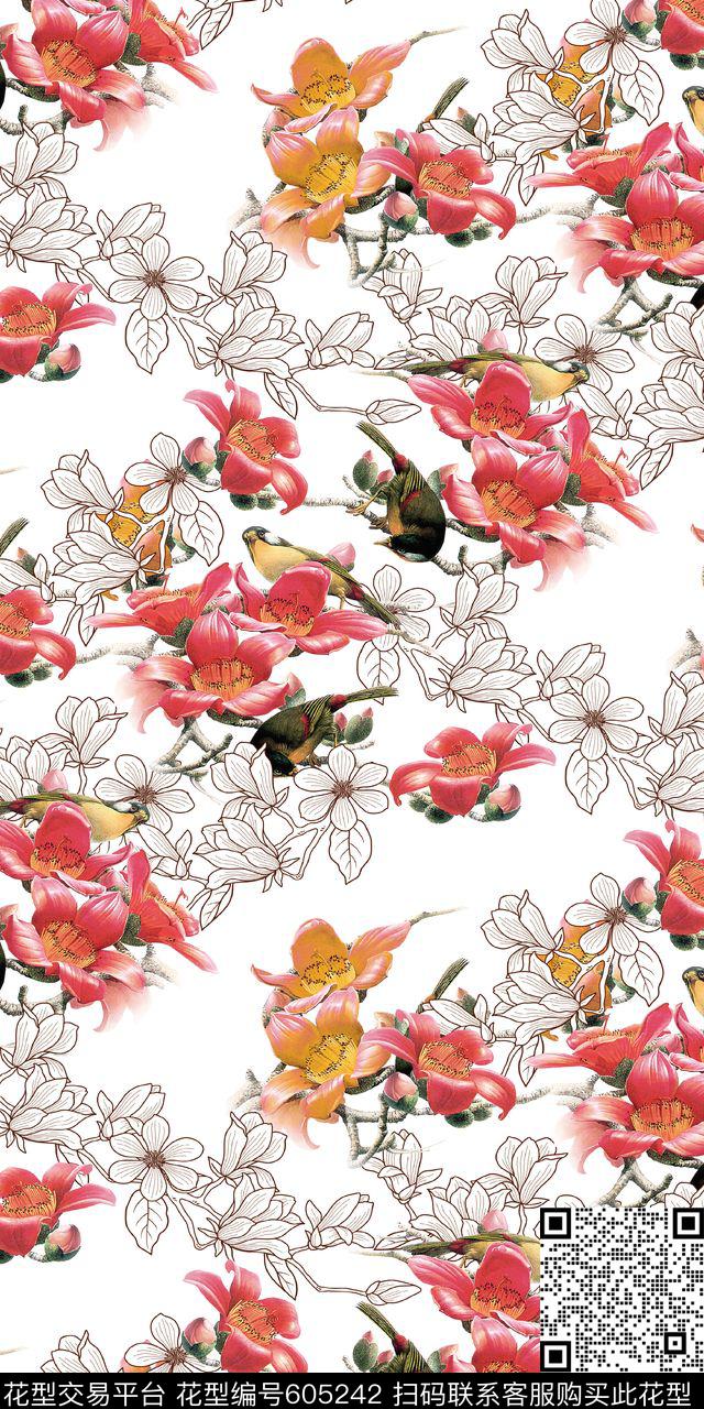 男装女装图案花鸟花朵数码印花华亿平台下载（图片编号: 605242） - 瓦栏（Walan）