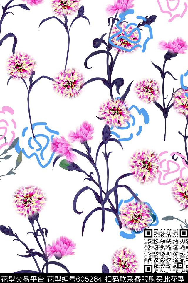 休闲风小花几何线条数码印花华亿平台下载（图片编号: 605264） - 瓦栏（Walan）