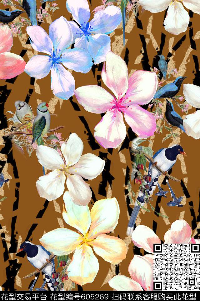 女装花卉小鸟数码印花华亿平台下载（图片编号: 605269） - 瓦栏（Walan）