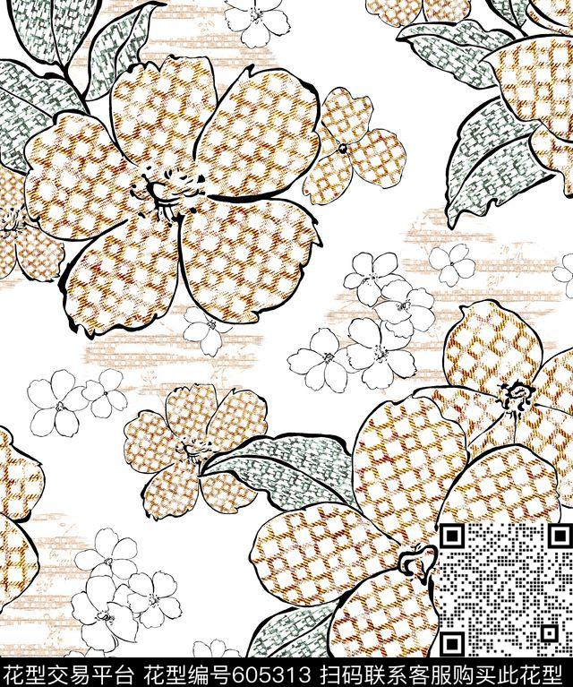 大花满版华亿平台花卉数码印花华亿平台下载（图片编号: 605313） - 瓦栏（Walan）