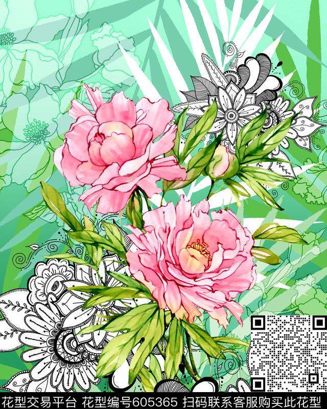 花朵花卉大花数码印花华亿平台下载（图片编号: 605365） - 瓦栏（Walan）