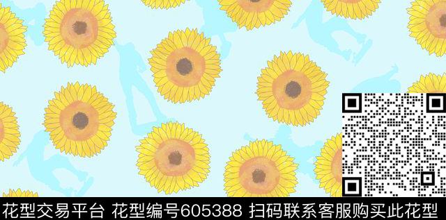 向日葵植物花卉传统印花华亿平台下载（图片编号: 605388） - 瓦栏（Walan）