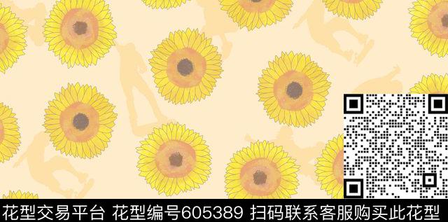 向日葵植物花卉传统印花华亿平台下载（图片编号: 605389） - 瓦栏（Walan）