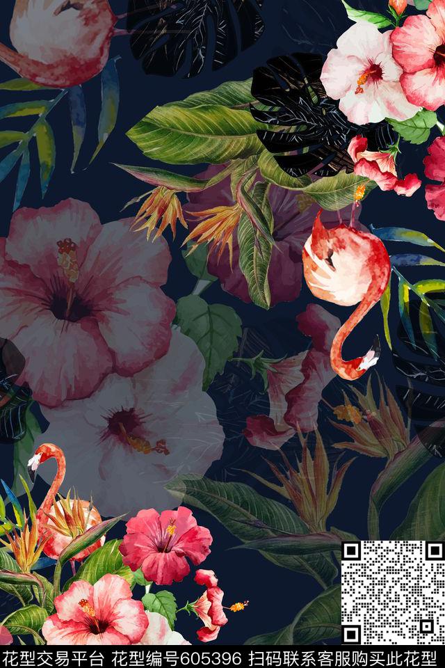 热带花卉花鸟数码印花华亿平台下载（图片编号: 605396） - 瓦栏（Walan）