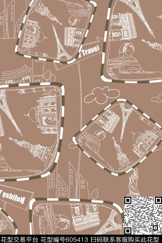 卡通建筑几何传统印花华亿平台下载（图片编号: 605413） - 瓦栏（Walan）