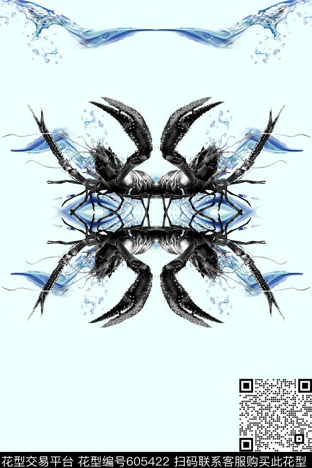 龙虾水浪抽象数码印花华亿平台下载（图片编号: 605422） - 瓦栏（Walan）
