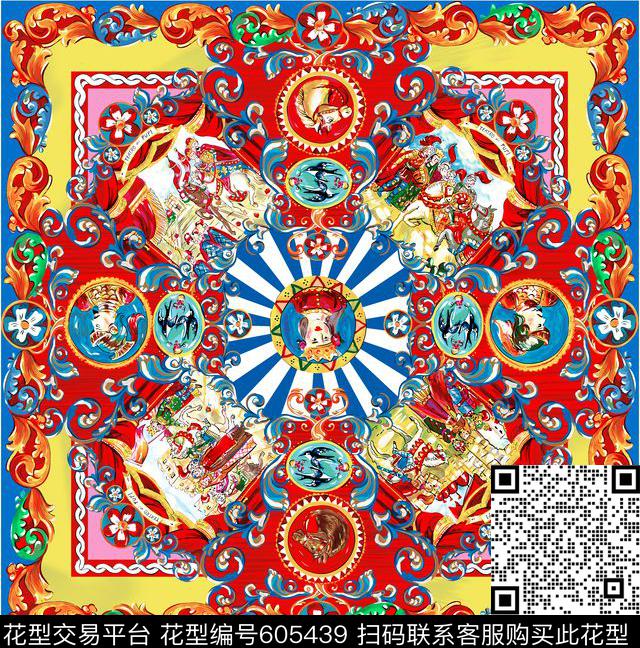 民族风定位花方巾数码印花华亿平台下载（图片编号: 605439） - 瓦栏（Walan）