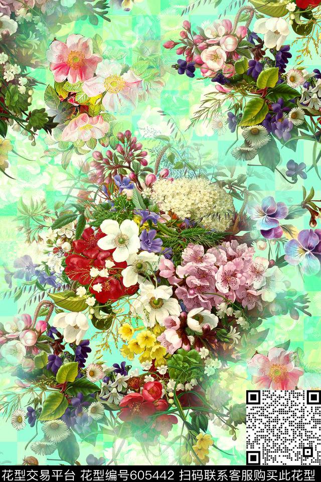 时尚炫彩花卉数码印花华亿平台下载（图片编号: 605442） - 瓦栏（Walan）