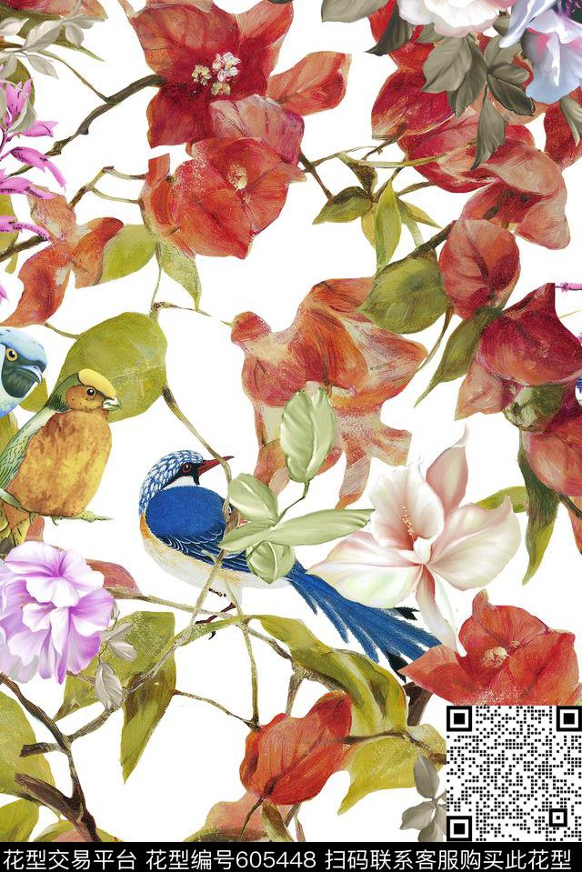 清新兰花花朵数码印花华亿平台下载（图片编号: 605448） - 瓦栏（Walan）