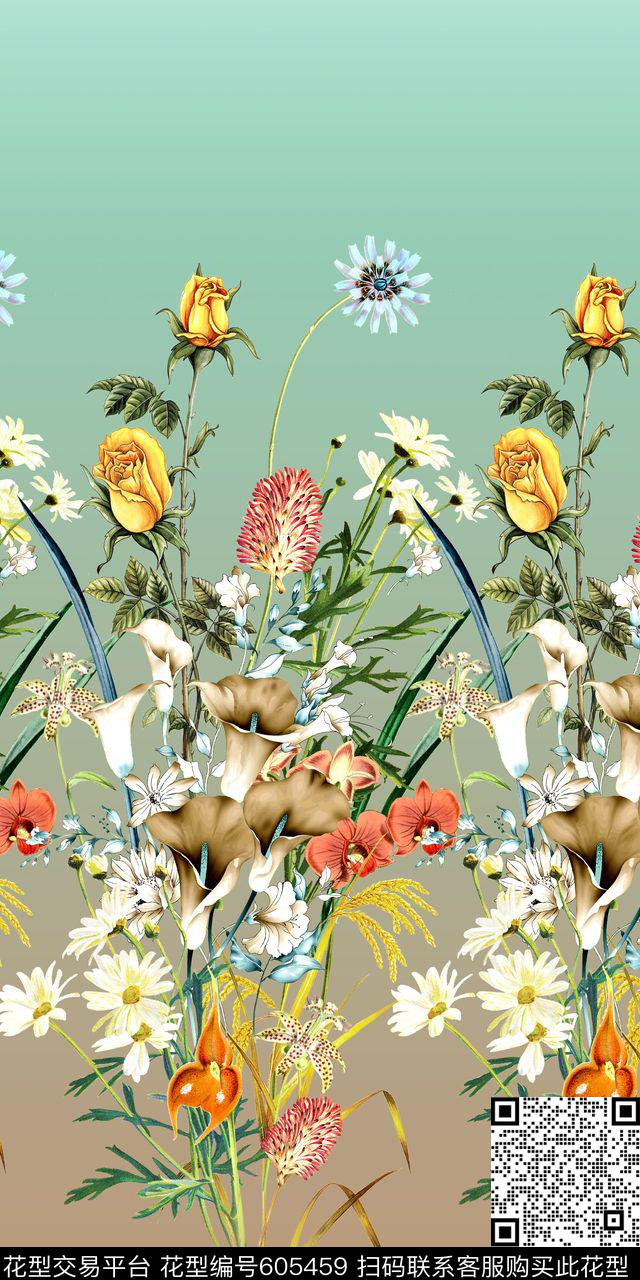雏菊兰花花卉数码印花华亿平台下载（图片编号: 605459） - 瓦栏（Walan）