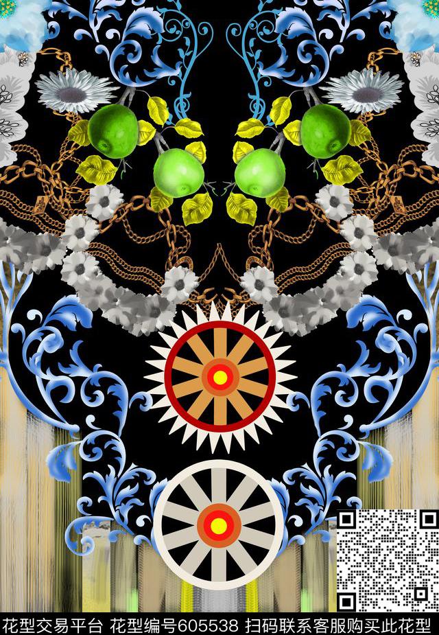 定位卷草纹手绘数码印花华亿平台下载（图片编号: 605538） - 瓦栏（Walan）