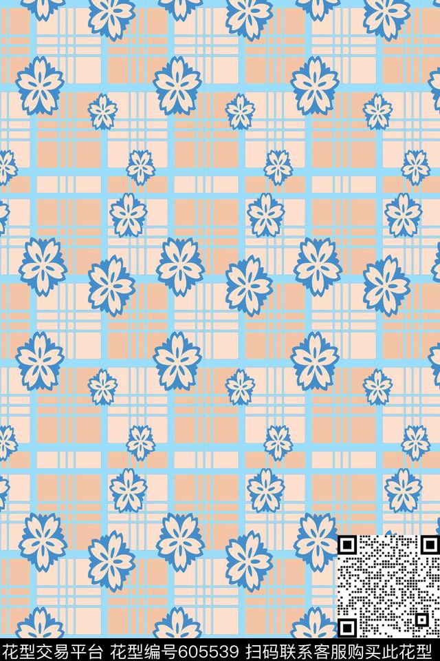 格子组合格子图案格子花卉组合传统印花华亿平台下载（图片编号: 605539） - 瓦栏（Walan）