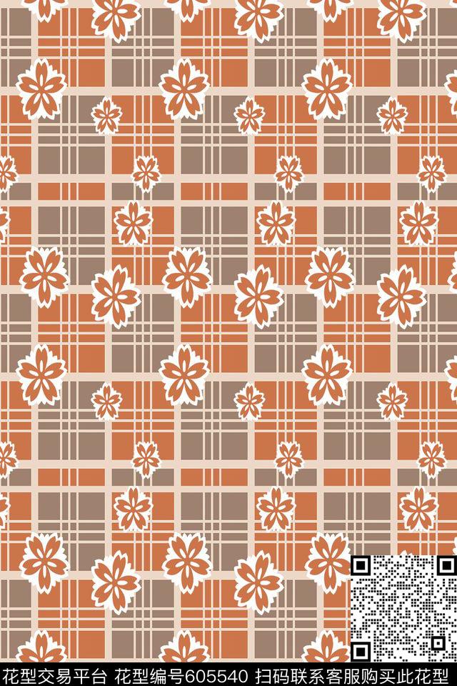 格子组合格子图案格子花卉组合传统印花华亿平台下载（图片编号: 605540） - 瓦栏（Walan）
