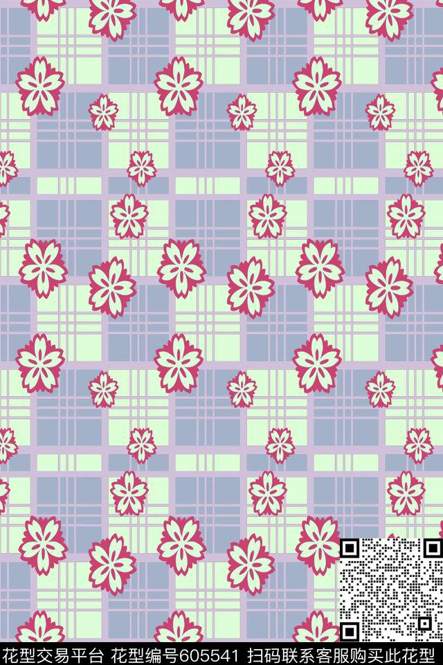 格子组合格子图案格子花卉组合传统印花华亿平台下载（图片编号: 605541） - 瓦栏（Walan）