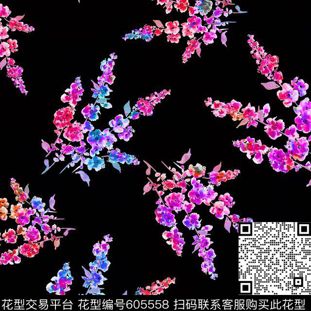 大黑底渐变云纹数码印花华亿平台下载（图片编号: 605558） - 瓦栏（Walan）