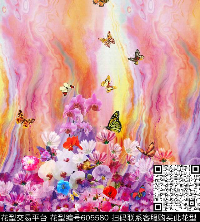 时尚花卉蝴蝶兰花牡丹数码印花华亿平台下载（图片编号: 605580） - 瓦栏（Walan）