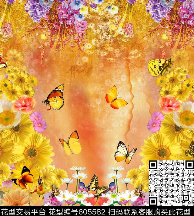 牡丹男装女装图案兰花数码印花华亿平台下载（图片编号: 605582） - 瓦栏（Walan）