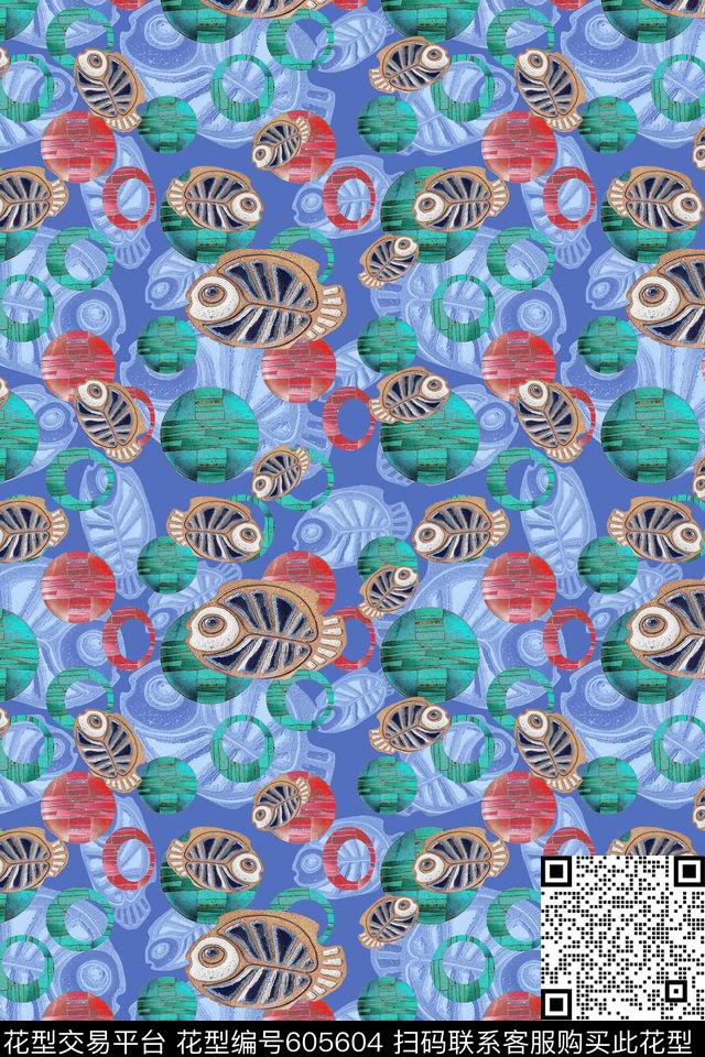 圆圈与波点可用家纺鱼儿泡泡数码印花华亿平台下载（图片编号: 605604） - 瓦栏（Walan）