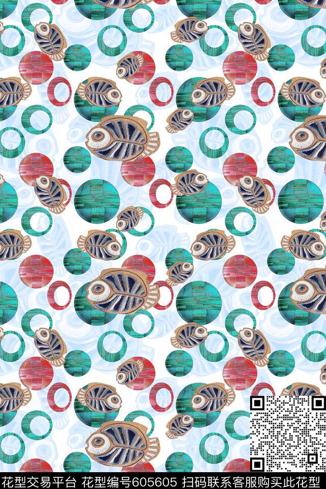 圆圈与波点可用家纺鱼儿泡泡数码印花华亿平台下载（图片编号: 605605） - 瓦栏（Walan）